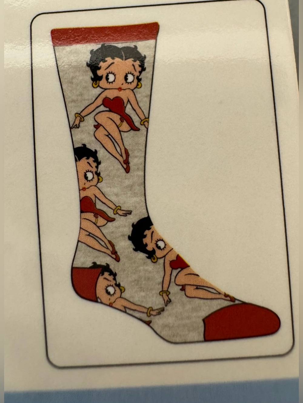 Betty Boop novelty graphic Gray, Red & Peach Crew Socks with Icon Print - Picture 2 of 2